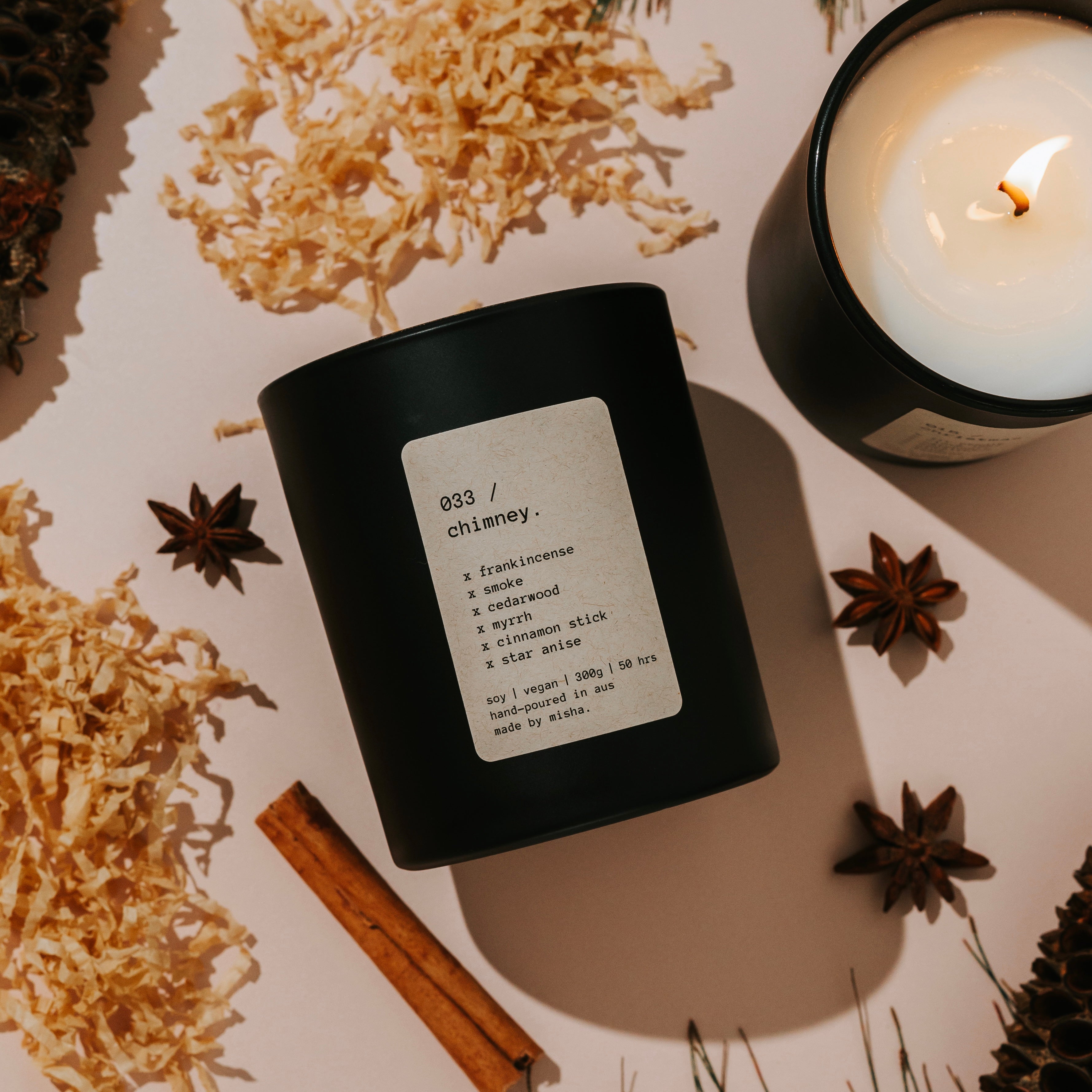 033 / chimney. (frankincense, smoke, cedarwood, myrrh, cinnamon stick, star anise)