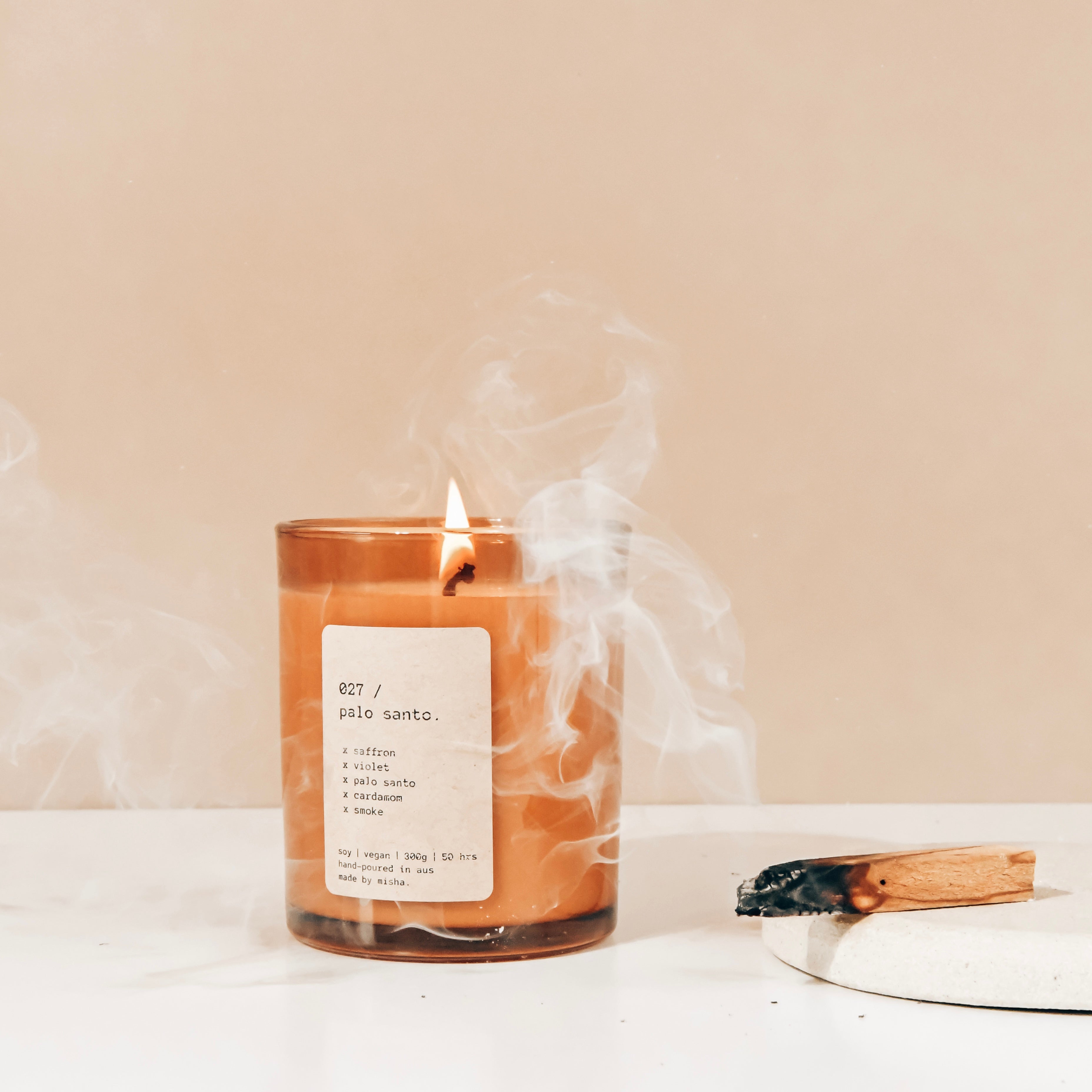 027 / palo santo. (saffron, violet, palo santo, cardamom, smoke)