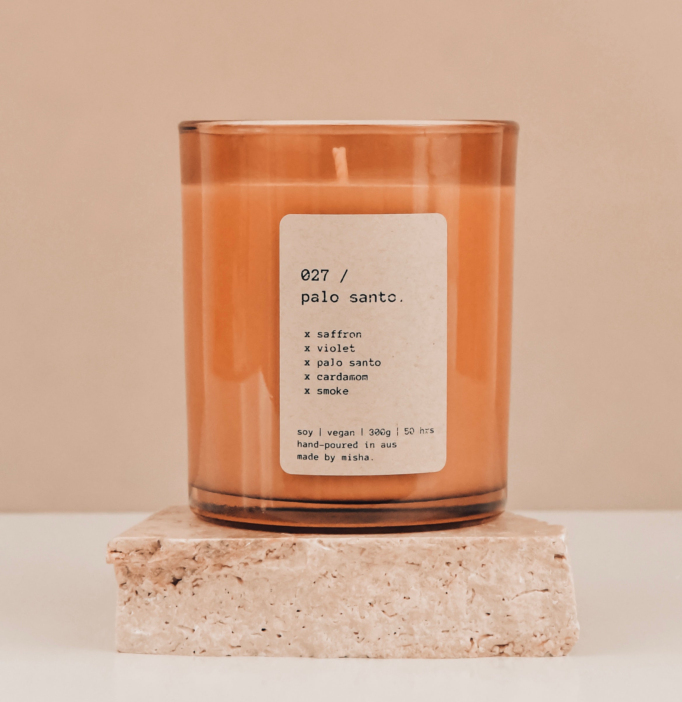 027 / palo santo. (saffron, violet, palo santo, cardamom, smoke)