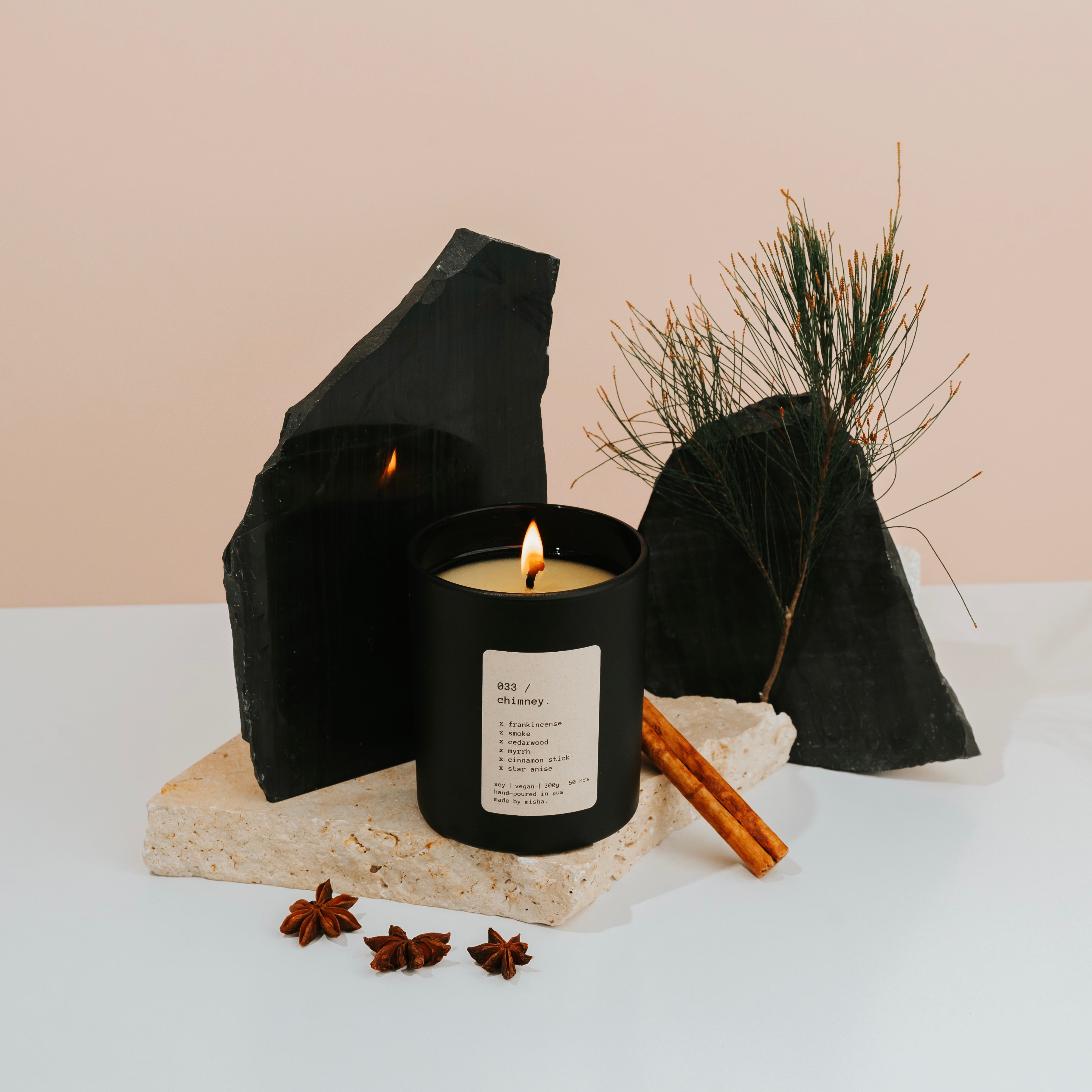 033 / chimney. (frankincense, smoke, cedarwood, myrrh, cinnamon stick, star anise)